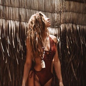 Swimsuit lace up in bronze size small NWT